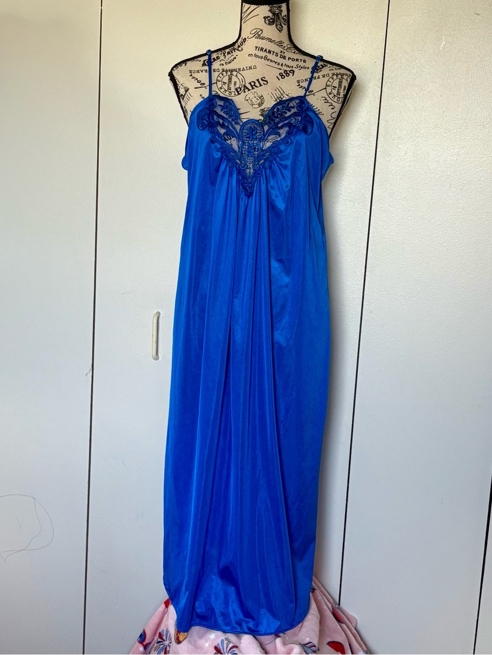 Vintage Royal Blue Satin Lace Nightgown